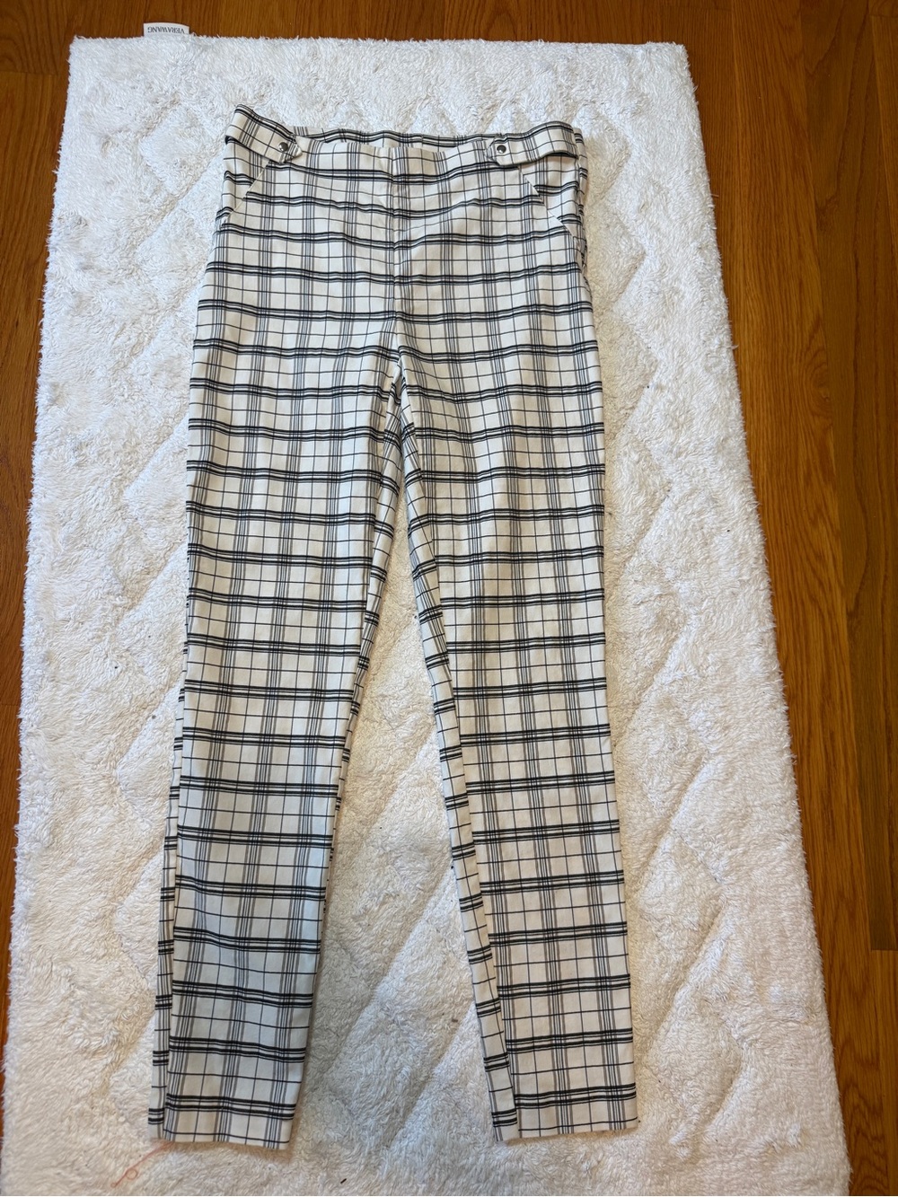 Women's Ankle Plaid Pants - Black & White